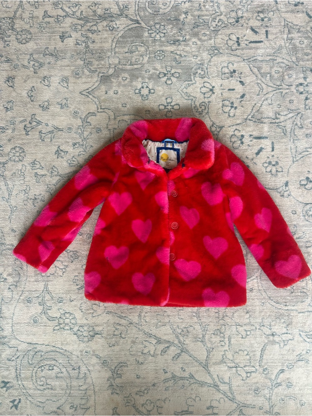 Mini Boden Faux Fur Heart Coat Girls 6-7Y Red Pink Warm Coat - Picture 2 of 10